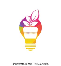 Light bulb and plant in a pot concept logo design. concept icon of education, light bulb, science.