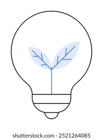 Light bulb with plant sprout inside. Ideal for innovation, sustainability, green energy, eco-friendly solutions, and environmental consciousness. Minimalist style, clean graphic.