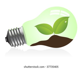 Light bulb with a plant. Vector illustration.