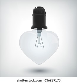 Light bulb with plastic base concept in shape of heart in realistic style isolated vector illustration