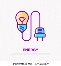 Light bulb with plug thin line icon. Modern vector illustration of electicity, innovation, communication.