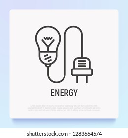 Light bulb with plug thin line icon. Modern vector illustration of electicity, innovation, communication.