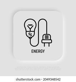 Light bulb with plug thin line icon. Modern vector illustration of electicity, innovation, communication.