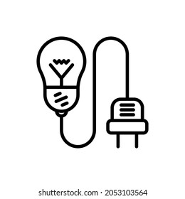 Light bulb with plug thin line icon. Modern vector illustration of electicity, innovation, communication.