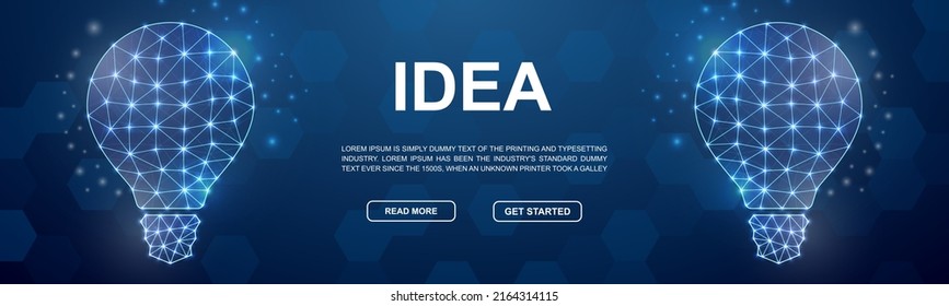 Bombilla de luz símbolo poligonal para el cartel de promoción de la cabeza. Ilustración horizontal de póster bajo. Concepto de ilustración de plantilla de diseño de innovación.