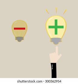 light bulb with positive thinking and negative thinking,Vector illustrations
