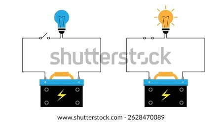 Light Bulb Powered by Accumulator Electric Circuit Scheme. Technology and electricity concept vector art