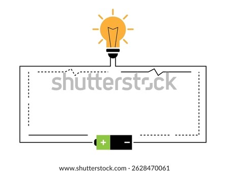 Light Bulb Powered by Battery Electric Circuit Scheme Frame. Technology and electricity concept vector art, graphic design elements and resources