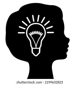 Light Bulb In The Profile Of The Head Of A Beautiful Child. Concept For Brainstorming, Ideas, Eureka.