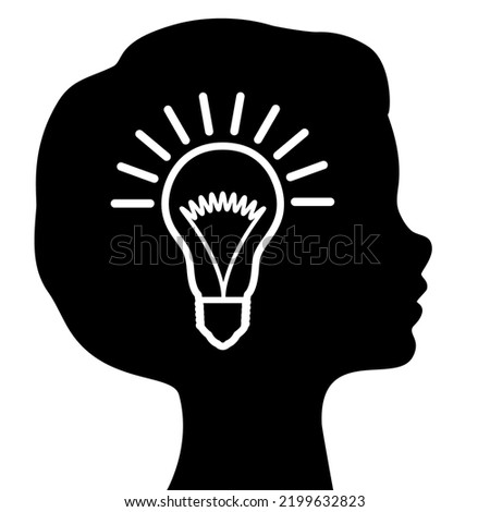 Light bulb in the profile of the head of a beautiful child. Concept for brainstorming, ideas, eureka.