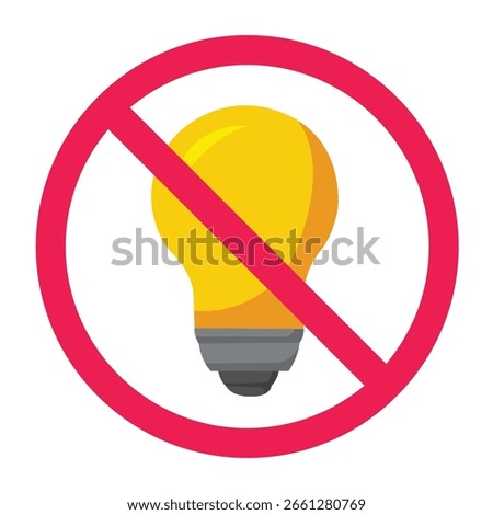 Light bulb prohibited sign, no idea, innovation, or bright thinking. Incandescent lightbulb forbidden sign