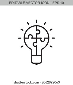 Bombilla de luz con concepto de rompecabezas. Icono de línea de trazo editable. Ilustración vectorial.