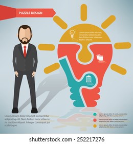 Light bulb puzzle design,info graphic design and character,clean vector