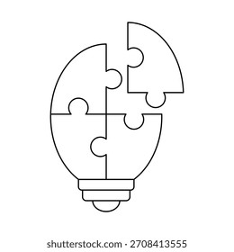 Glühbirnen-Puzzle-Symbol einzeln auf weißem Hintergrund, Symbol für Ideen, Kreativität, Problemlösung und Innovation für digitales Design