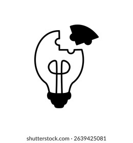 Light bulb puzzle icon, simple flat style, vector illustration symbol sign logo template pictogram, for ui or ux isolated on white for mobile app, editable