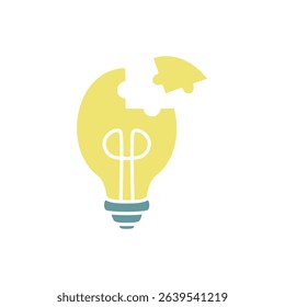 Light bulb puzzle icon, simple flat style, vector illustration symbol sign logo template pictogram, for ui or ux isolated on white for mobile app, editable