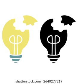 Light bulb puzzle icon, simple flat style, vector illustration symbol sign logo template pictogram, for ui or ux isolated on white for mobile app, editable