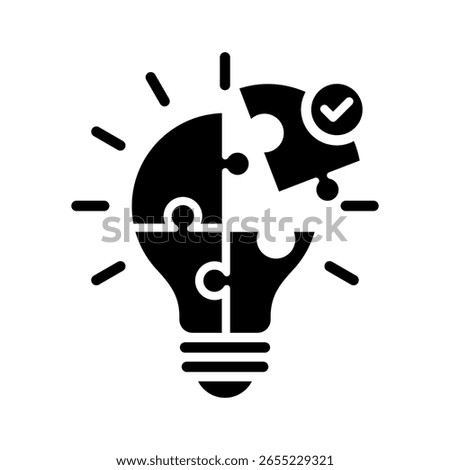 Light bulb puzzle icons set. Bulb checkmark black like quick tip line icon. Bulb icon expert, genius, idea, innovation, mark, creative, positive, smart, solution, strategy, think, tick, choice.Vector