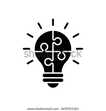 Light bulb puzzle icons set. Bulb checkmark black like quick tip line icon. Bulb icon expert, genius, idea, innovation, mark, creative, positive, smart, solution, strategy, think, tick, choice. Vector