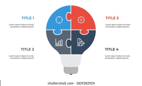 light bulb puzzle infographic element vector with 4 points, steps, options, list, processes