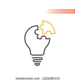 Icono vectorial de la línea de la bombilla y el rompecabezas. Símbolo de diseño de ideas y solución de negocios Lightbulb.