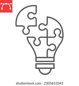 Light bulb puzzle piece line icon, solution and business, problem solving vector icon, vector graphics, editable stroke outline sign, eps 10.