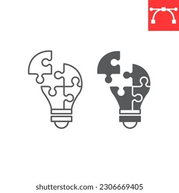 Light bulb puzzle piece line and glyph icon, solution and business, problem solving vector icon, vector graphics, editable stroke outline sign, eps 10.