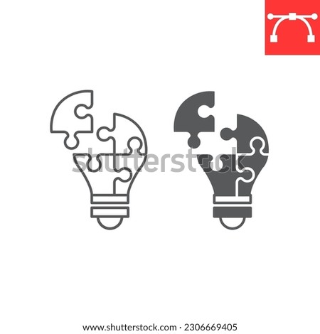 Light bulb puzzle piece line and glyph icon, solution and business, problem solving vector icon, vector graphics, editable stroke outline sign, eps 10.