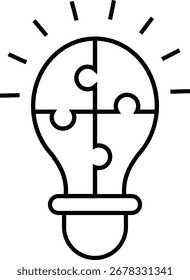 Light bulb with puzzle and warning sign icon, problem solving risk idea alert, innovation hazard caution symbol transparent background