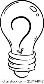 Light bulb question, hand draw line vector illustration.