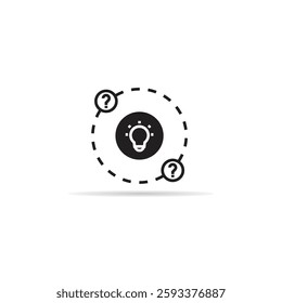 light bulb and question mark icon with shadow on white background