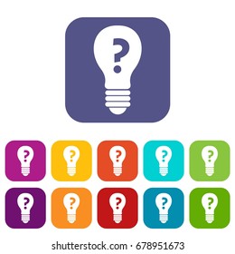 Light bulb with question mark inside icons set vector illustration in flat style In colors red, blue, green and other