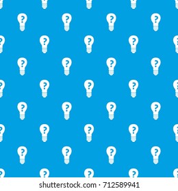 Light bulb with question mark inside pattern repeat seamless in blue color for any design. Vector geometric illustration
