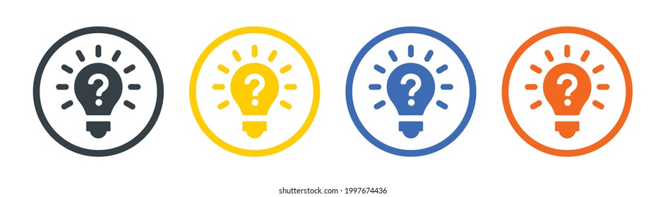 Bombilla de luz con signo de interrogación. Ilustración vectorial de icono de solución.