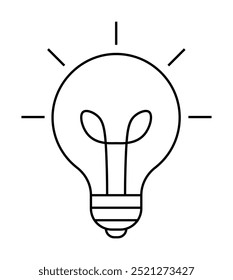 Light bulb with radiating lines symbolizing ideas, innovation, and creativity. Ideal for brainstorming, innovation, creativity, energy, and technology themes. Minimalist line art style.