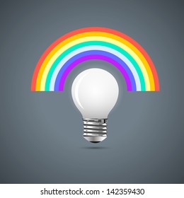 Light bulb with rainbow. Vector concept illustration