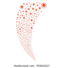Light Bulb random fireworks stream. Vector illustration style is flat intensive red and orange iconic symbols on a white background. Object fountain done from scattered pictograms.