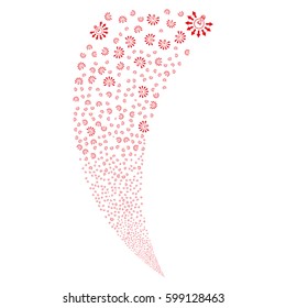 Light Bulb random fireworks stream. Vector illustration style is flat red iconic symbols on a white background. Object fountain combined from scattered design elements.