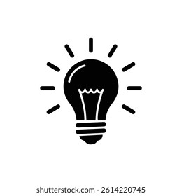 Light Bulb with Rays Around It Symbolizing Idea or Learning Filled Black Minimal Icon