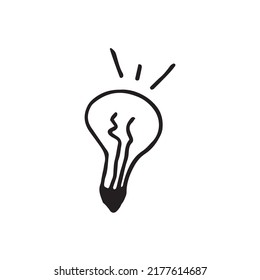 A light bulb with rays of brilliance. Cartoon style. Flat style. Hand-drawn style. Doodle style. A symbol of creativity, innovation, inspiration, ingenuity and ideas. Vector illustration