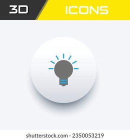 Light bulb with rays icon in blue grey background, 3D info graphics icon, editable source file