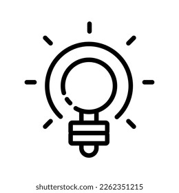 Light bulb with rays line icon. Lighting, electricity, electric, shine, wiring, glow. Thinking, creative idea, creativity, solution, strategy. Technology concept.