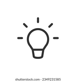 Light bulb with rays, linear icon. Idea, thought. Line with editable stroke