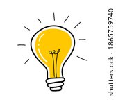 Light bulb with rays shine. Cartoon style. Flat style. Hand drawn style. Doodle style. Symbol of creativity, innovation, inspiration, invention and idea. Vector illustration