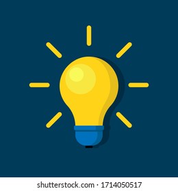 Light bulb with rays shine. Cartoon style. Flat style. Symbol of creativity, innovation, inspiration, invention and idea. Vector illustration