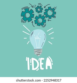 Bombilla de luz con rayos brillantes. Estilo de caricatura. Estilo plano. Estilo dibujado a mano. Estilo Doodle. Símbolo de creatividad, innovación, inspiración, invención e idea. Ilustración del vector