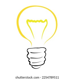 Light bulb with rays shine. Cartoon style. Flat style. Hand drawn style. Doodle style. Symbol of creativity, innovation, inspiration, invention and idea. Vector illustration