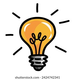 Light Bulb with Rays Shine Doodle Cartoon Drawing Creativity Symbol Vector Illustration