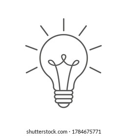 Bombilla de luz con rayos brillantes. Símbolo de energía e idea aislado en fondo blanco. Ilustración del tubo del doodle vectorial. Diseño para tarjetas de felicitación, parches, impresiones, insignias, carteles