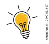 Light bulb with rays shine flat design vector. Symbol of creativity, idea, solution and thinking.